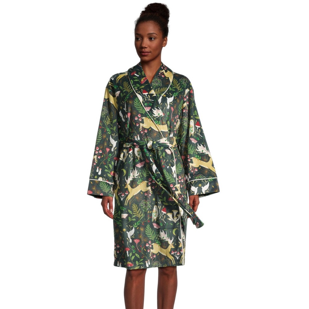 Cost Plus World Market Green Botanical & Animal Print Robe
